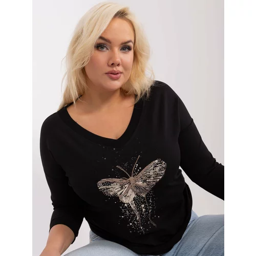 Fashion Hunters Plus size black cotton blouse with butterfly