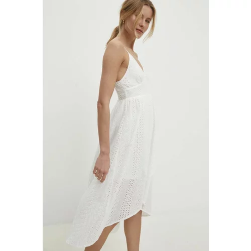 Answear Lab Pamučna haljina boja: bijela, midi, ravna