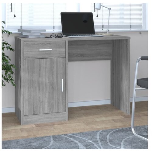 VidaXL Pisalna miza s predalom in omarico siva sonoma 100x40 Slike
