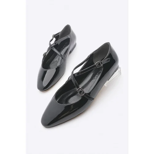 Marjin Women's Pointed Toe Ballerinas Hirves Black Patent Leather