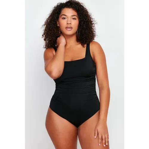 Trendyol Curve Black Square Collar Strappy Recovery Effect Knitted Swimsuit