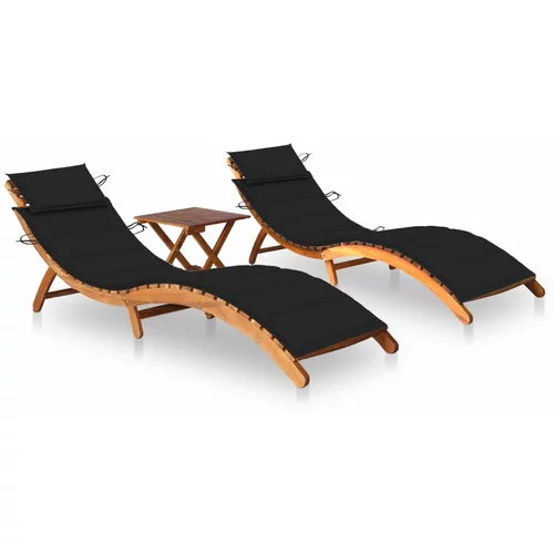  Ležaljke za sunčanje sa stolićem i jastucima 2 kom drvo bagrema
