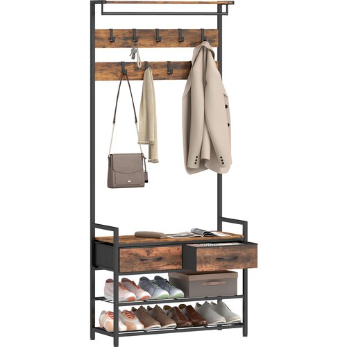 HOMCOM garderobni stojalnik iverna plo&scaron;ča, kovinske cevi 80D x 30&Scaron; x 181,5V cm rustikalno rjava, (5000242248) Cene