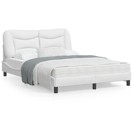 VidaXL Okvir za krevet s uzglavljem bijeli 140x190 cm od umjetne kože Slike