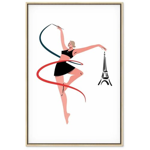 Slika - Rhythmic Gymnastics - Illustration of a Woman With a Ribbon 60x90 U prirodnom drvenom okviru Slike