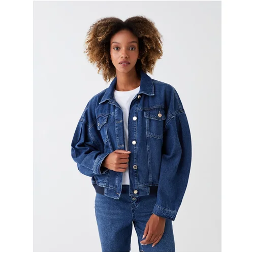 LC Waikiki Women's Jean Jacket with a Shirt Collar Straight Long Sleeve Oversized