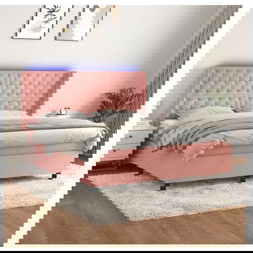 VidaXL Box spring postelja z vzmetnico LED roza 180x200 cm z Slike