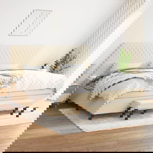  The Living Store Box spring postelja z vzmetnico krem 200x200 cm blago - Box Spring Postelja, (21515481) Slike