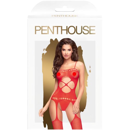 Penthouse Hot Nightfall - cik-cak otvoreni mrežasti set (crveni) - XL Slike