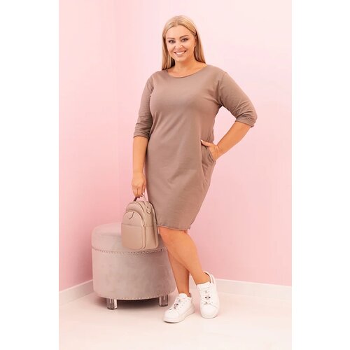Kesi Włoski Plus Size women&amp;#039;s dress made of cotton with a simple cut and 3/4 sleeves fango Slike