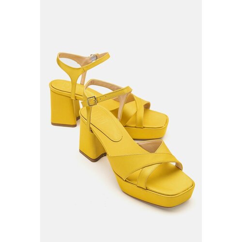 LuviShoes Minius Yellow Satin Women's Heeled Shoes Cene