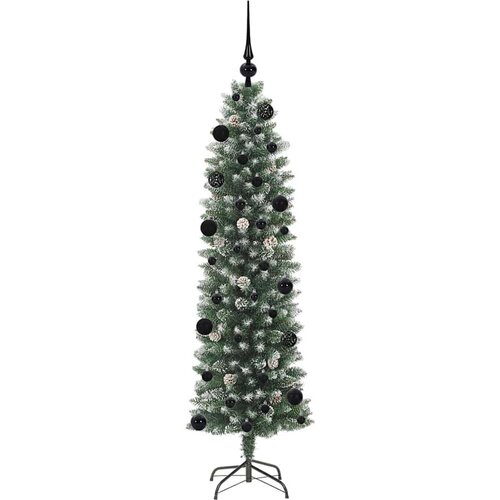 VidaXL Umjetno vitko božićno drvce s stalakom Zelena i bijela 150 cm Slike