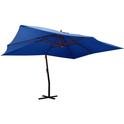VidaXL Konzolni suncobran s drvenom &amp;scaron;ipkom 400 x 300 cm azurnoplavi Slike
