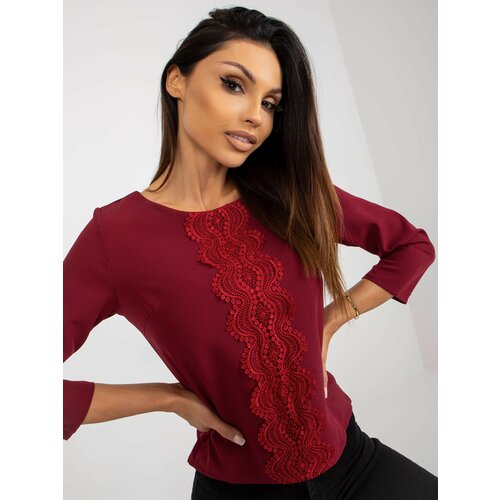 Fashion Hunters Burgundy short formal blouse with lace Slike