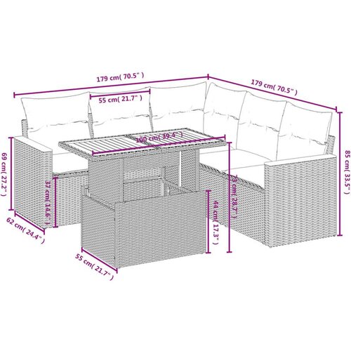 VidaXL 6-dijelni set vrtnih sofa s jastucima bež od poliratana Slike