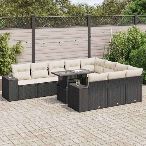 VidaXL 11-dijelni set vrtnih sofa od poliratana s jastucima crni Slike