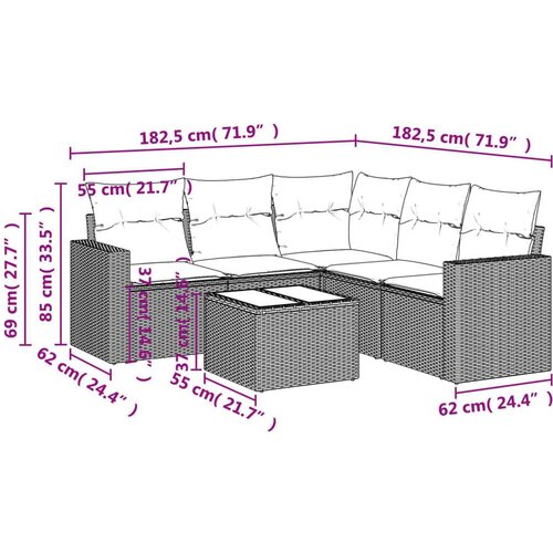 vidaXL 6-dijelni set vrtnih sofa od poliratana s jastucima sivi Cene