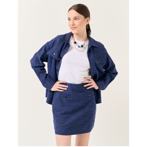 Jimmy Key Navy Blue High Waist Mini Tweed Skirt Cene