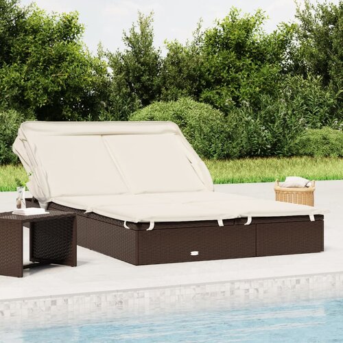 vidaXL Vrtna postelja za 2 osebi s streho rjava 213x118x97 cm PE ratan Cene