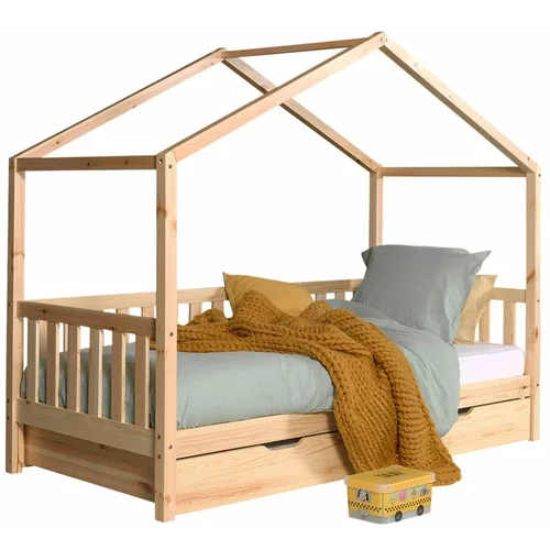 Vipack Dječji krevet od masivnog bora u obliku kućice/s dodatnim ležajem s prostorom za odlaganje 90x200 cm u prirodnoj boji DALLAS –