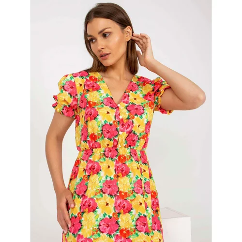 Fashion Hunters Yellow floral midi dress with a slit