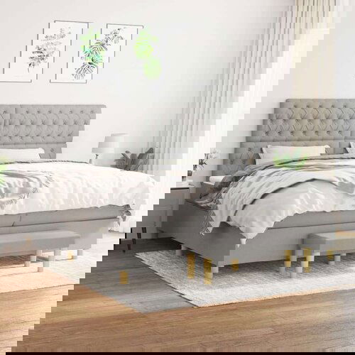  Box spring postelja z vzmetnico svetlo siva 200x200 cm blago, (20726732) Cene