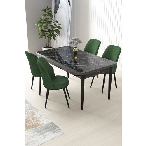 Hanah home Nil - Black Marble, Khaki Black MarbleKhaki Dining Table & Chairs Set (5 Pieces) Cene