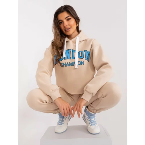 Fashion Hunters Beige and blue insulated tracksuit with sweatshirt