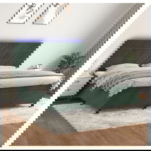 VidaXL Box spring postelja z vzmetnico LED tem. zelena 180x2 Slike