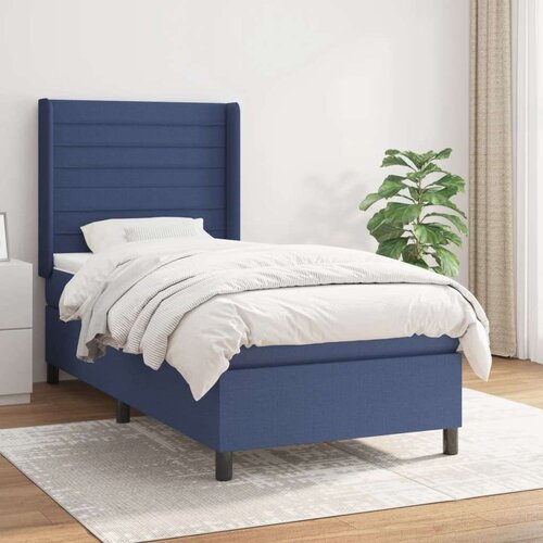 Box spring postelja z vzmetnico moder 90x200 cm blago Slike