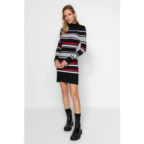 Trendyol Black Mini Sweater Standing Collar Dress, Sweater Dress