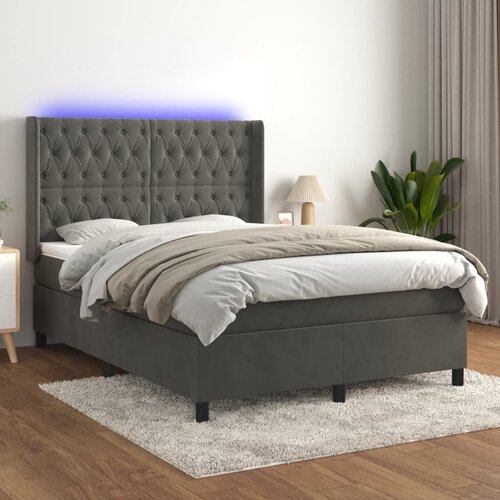 VidaXL Krevet box spring s madracem LED tamnosivi 140x190 cm bar&amp;scaron;un Slike