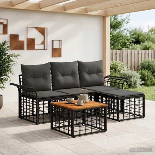  Set vanjskih sofa 5 kom. Crna i tamno siva Poliester Cene