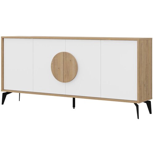Marckeric Bijela/u prirodnoj boji niska komoda u dekoru hrasta 180x82 cm Vae – Cijene
