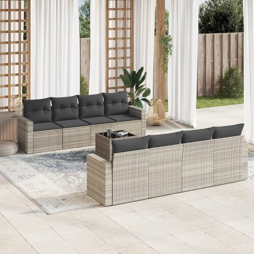 VidaXL 9-dijelni set vrtnih sofa od poliratana s jastucima svjetlosivi Slike