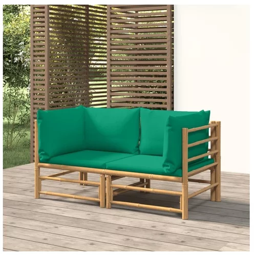  Vrtni kotni kavč z zelenimi blazinami 2 kosa bambus
