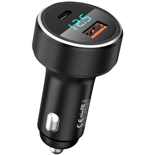 Remax avtopolnilec RCC-215 adapter 2xUSB (USB + USB Type C) 58W, 4,5A z ekranom - črn Cene