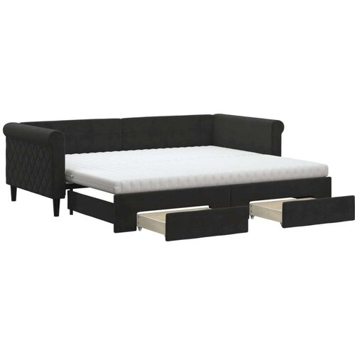 VidaXL Dnevni krevet na razvlačenje s ladicama crni 90 x 200 cm bar&amp;scaron;un Slike