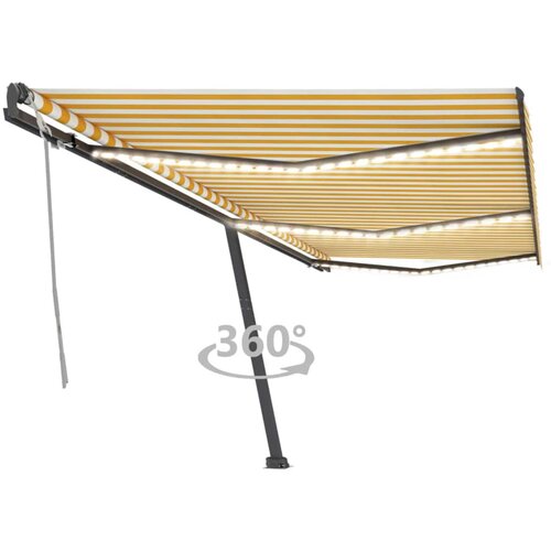 vidaXL Ročna zložljiva tenda z LED lučkami 600x300 cm rumena in bela, (20803810) Cene