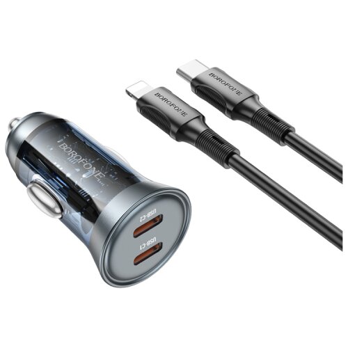 Borofone Auto Punjač sa kablom 1m Type-C to iPhone/lightning BZ26B Discovery PD45W 2xType-C car set transparent blue Cijene