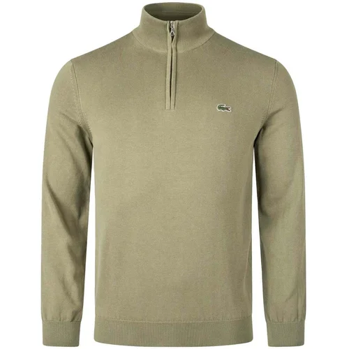 Lacoste Quarter Zip Knit Sweater Khaki Green Zelena