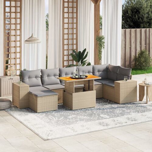 vidaXL 8-dijelni set vrtnih sofa od poliratana s jastucima bež Cijene