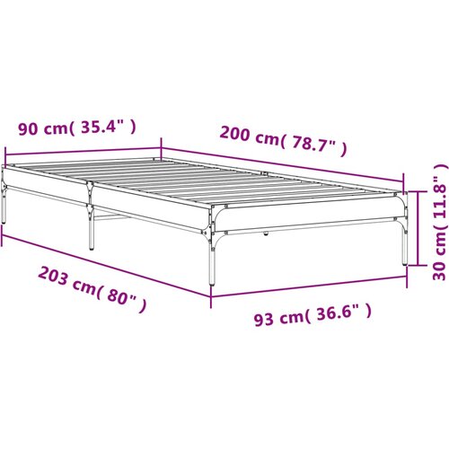  Okvir za krevet boja hrasta 90x200 cm konstruirano drvo i metal Slike