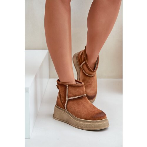 Maciejka Leather Suede Snow Boots On Platform And Wedge Brown Cene