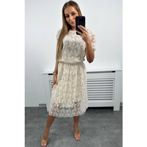 Kesi Lace set blouse + skirt beige Slike