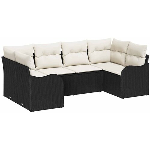 vidaXL Vrtna sedežna garnitura z blazino 6 pcs Črna in bela Poly ratan, (5000021108) Cene
