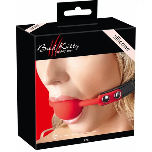 Bad Kitty - silikonski nastavci za usta s remenom od umjetne kože (crveni)
