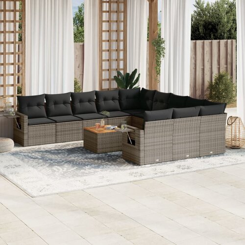 VidaXL 12-dijelni set vrtnih sofa od poliratana s jastucima sivi Slike