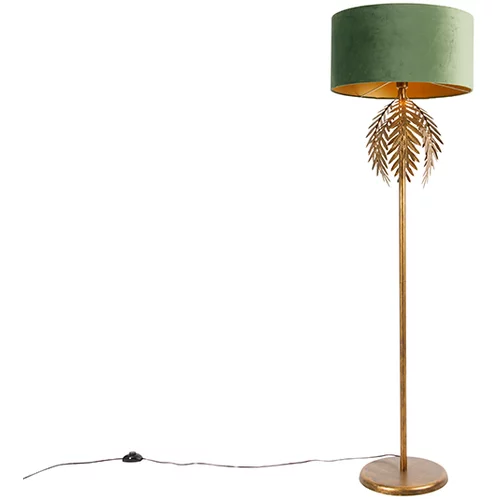 QAZQA Vintage talna svetilka zlata z velur odtenkom zelena - Botanica