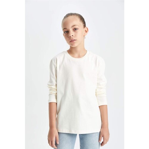 Defacto girl white crew neck combed cotton long sleeve school t-shirt U6810a623au Slike